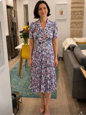Vintage Floral Short Sleeve Collared Dress Size XS